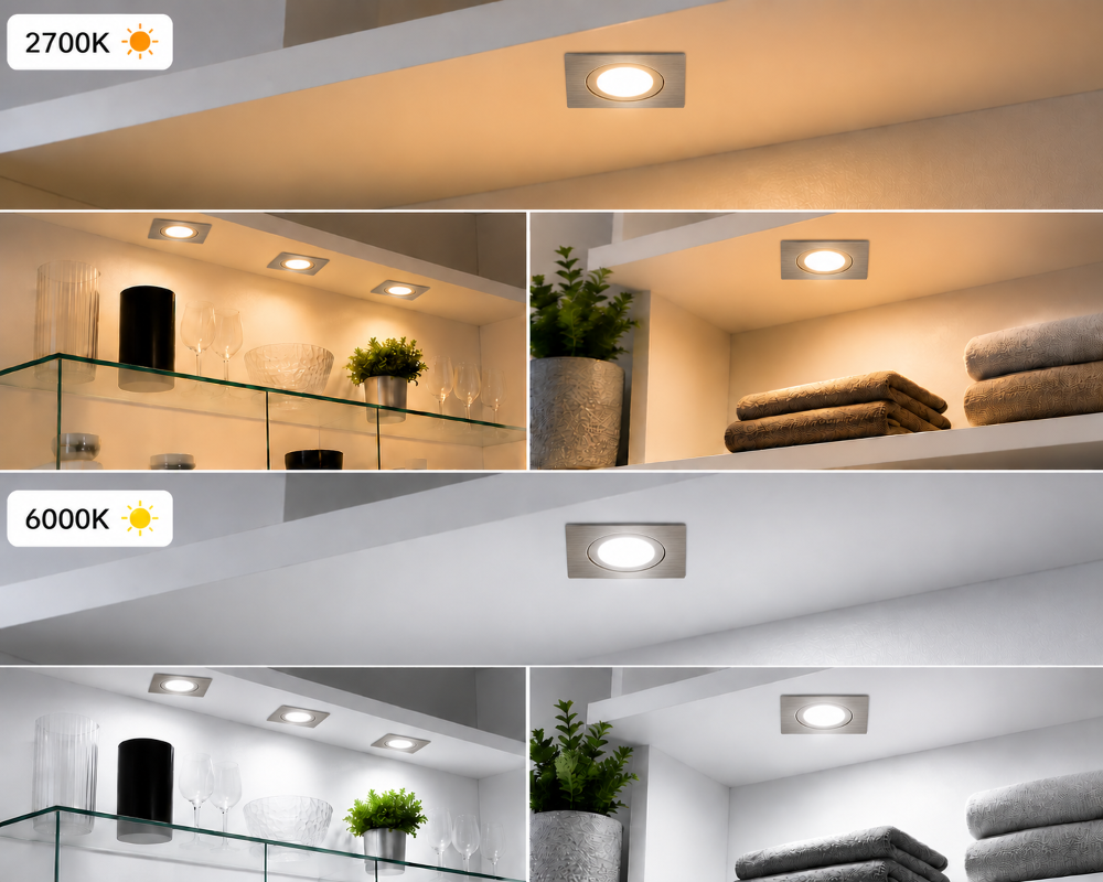 Mini LED Einbaustrahler Eckig 230V Dimmbar | Eisengebürstet | IP44 | 55x55mm
