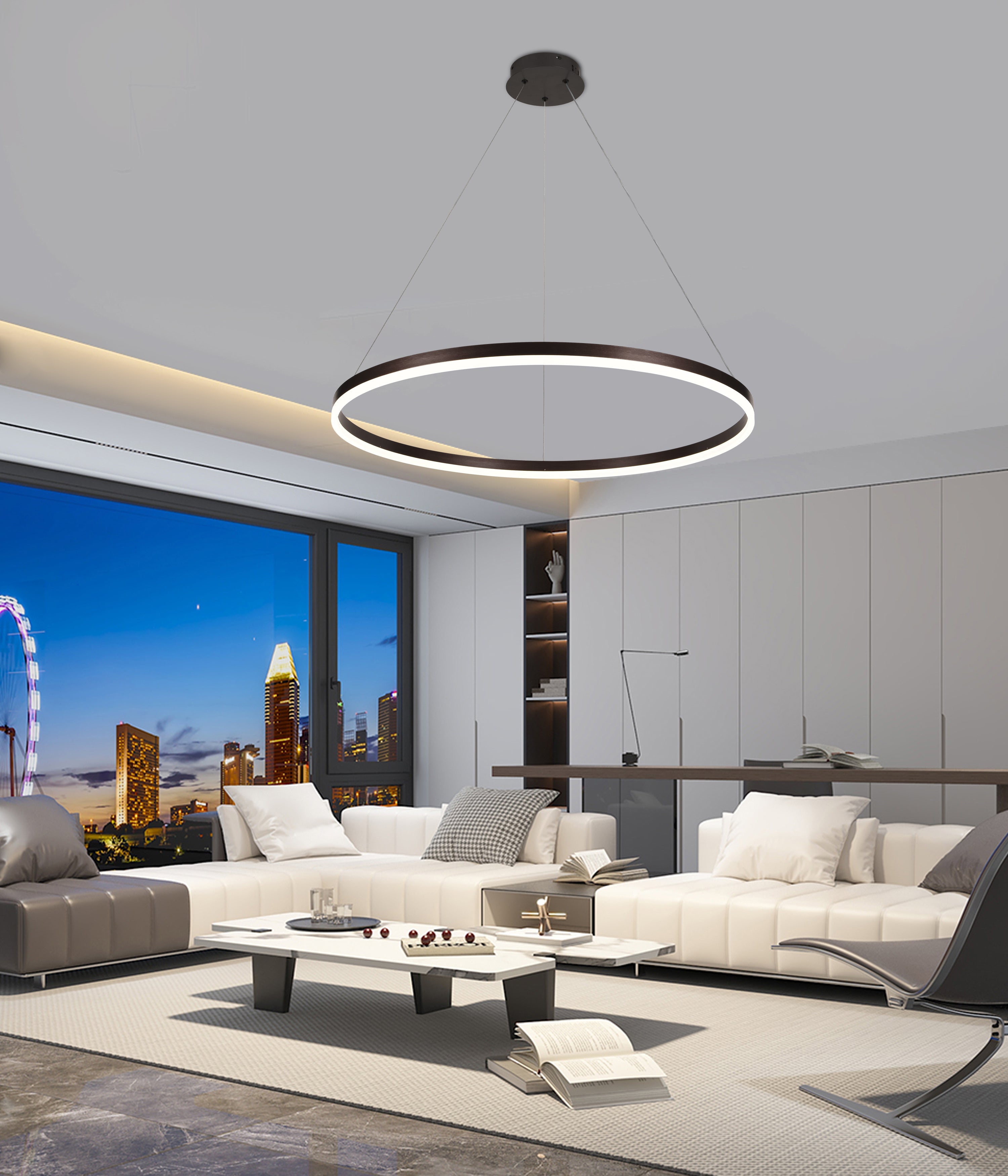 Runde LED Pendelleuchte – CIRCLE | Schwarz | CCT | Ø 120 cm