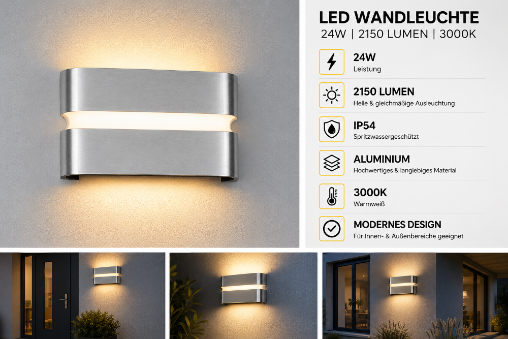 LED Wandlampe Linea 24W 2150 Lumen IP54 Aluminium Außenleuchte 3000K Warmweiß