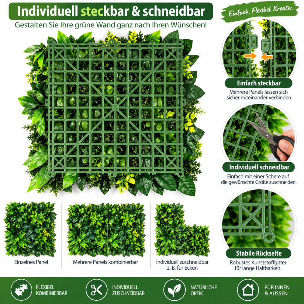 Kunstpflanzenwand Jungle Lila 50x50 cm | Künstliche Pflanzenwand 3D zuschneidbar