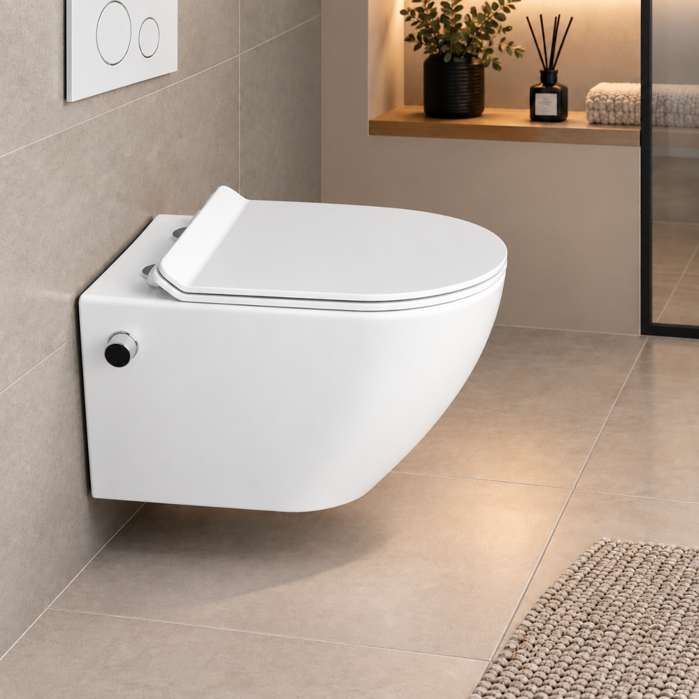 Wand-WC Spülrandlos mit Spülfunktion & Soft-Close | Hänge-WC aus Keramik | Rimless