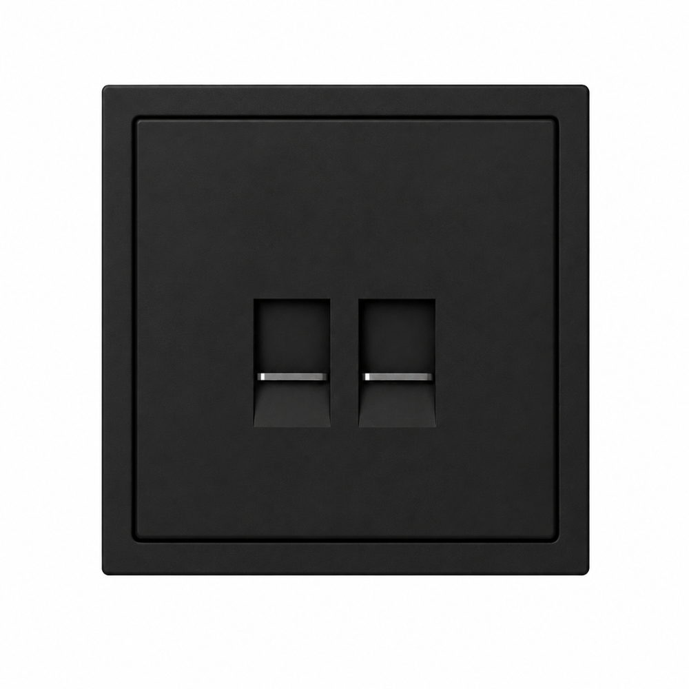 Netzwerkdose Schwarz Matt | 2-fach RJ45 LAN Netzwerkanschluss Unterputz | Ethernet Datendose
