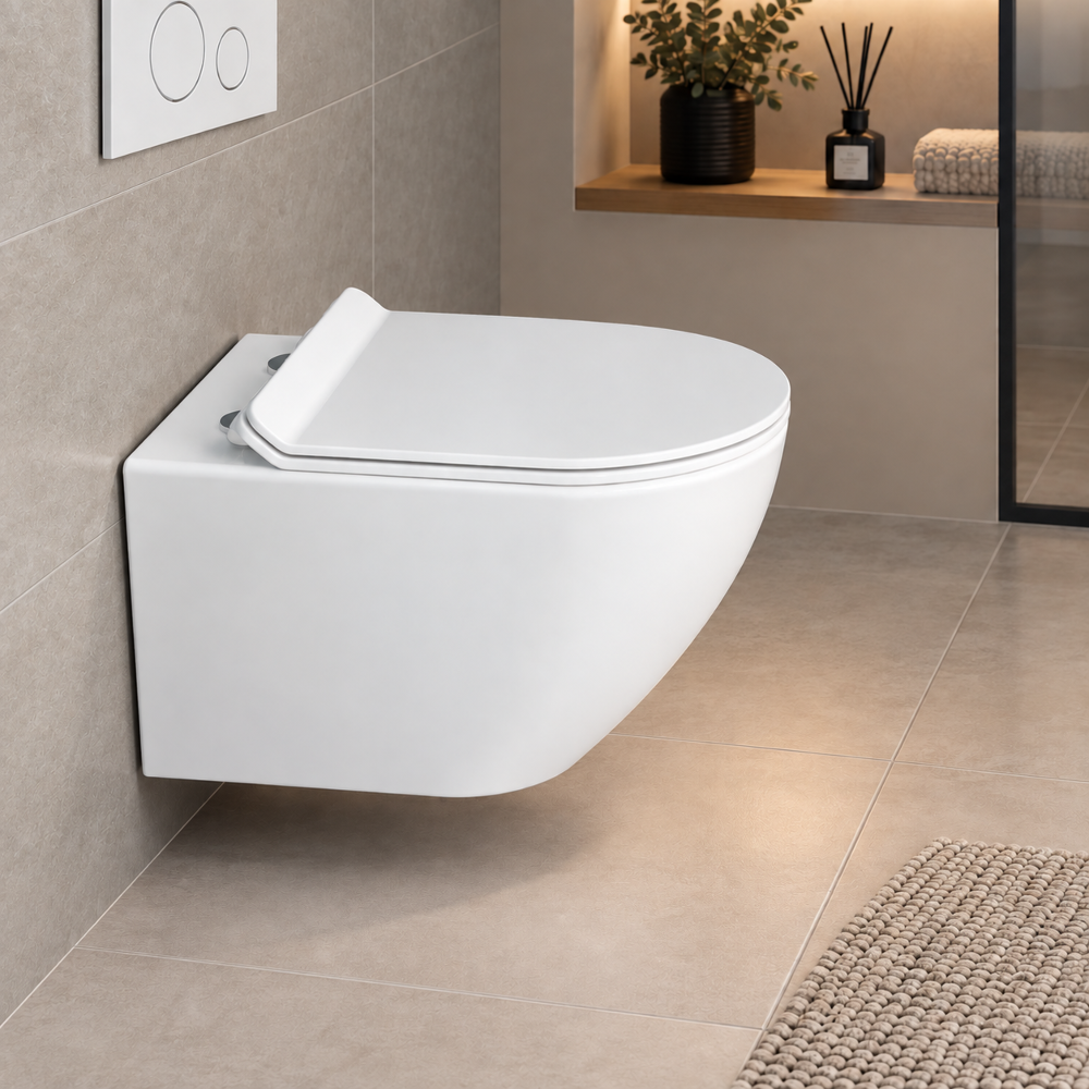 Wand-WC Spülrandlos mit Soft-Close WC-Sitz | Hänge-WC aus Keramik | Modern & Pflegeleicht
