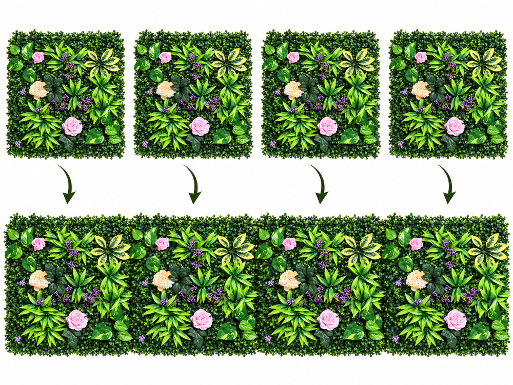 Kunstpflanzenwand Jungle Lila 50x50 cm | Künstliche Pflanzenwand 3D zuschneidbar