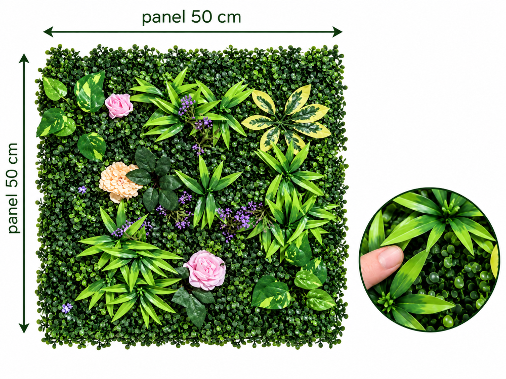Kunstpflanzenwand Jungle Lila 50x50 cm | Künstliche Pflanzenwand 3D zuschneidbar