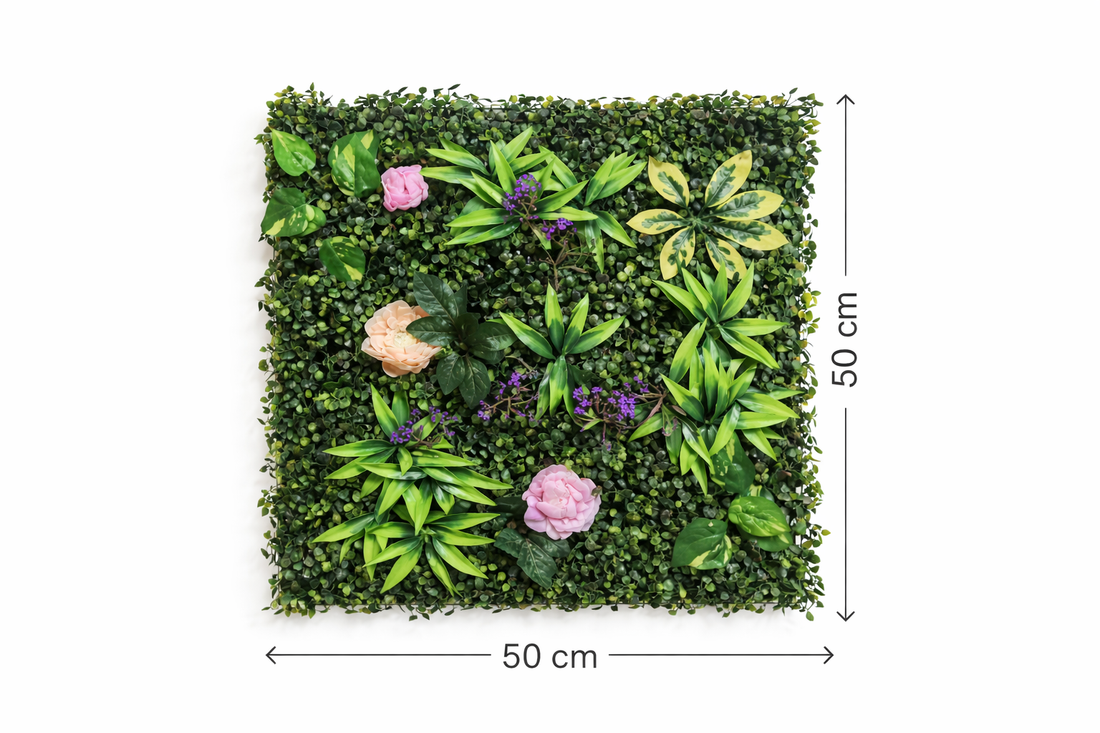 Blumen Jungle Dekohecke 50x50 cm – Künstliche Pflanzenmatte UV-beständig