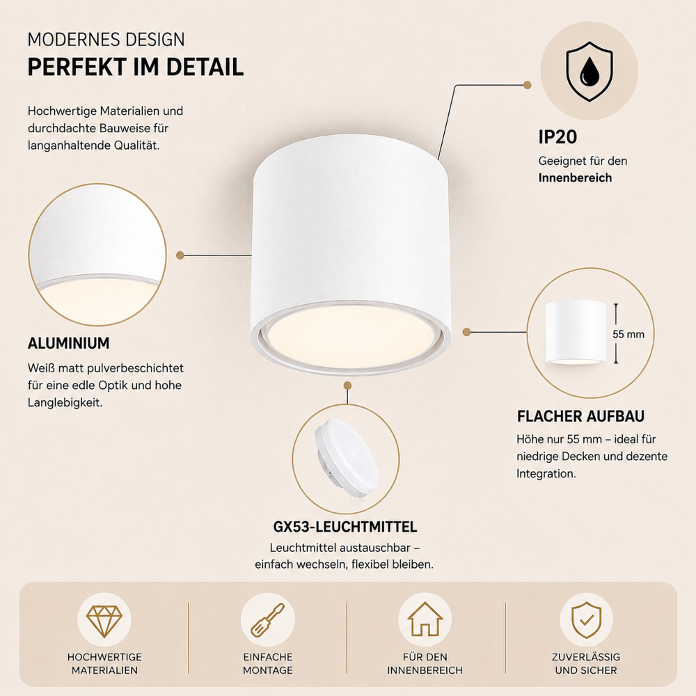 LED Aufbaustrahler – GX53 – CCT 3000K/4000K/6000K