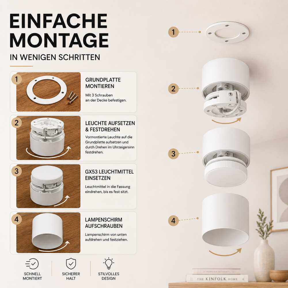 GX53 LED Aufbauspot Weiß | Schwenkbare Deckenleuchte | 3 Lichtfarben | Dimmbar | Moderner Deckenstrahler