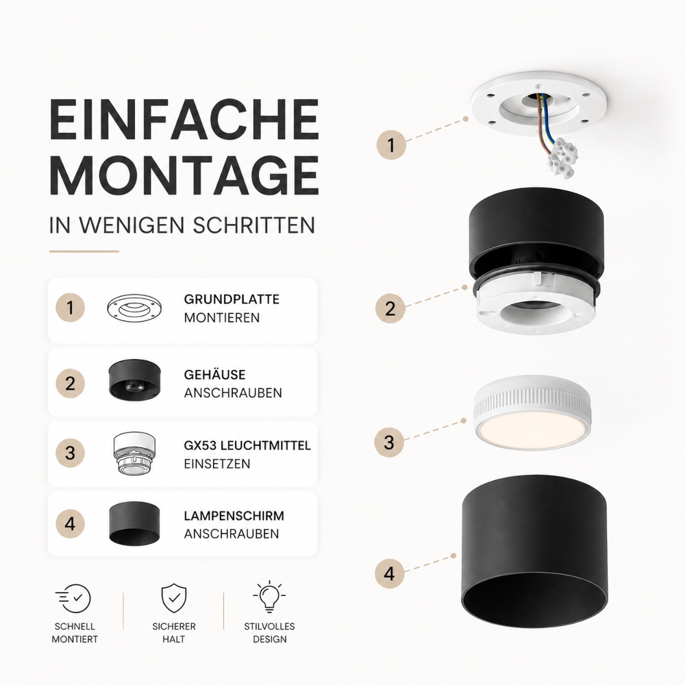 GX53 LED Aufbaustrahler Schwarz schwenkbar | 230V | Aluminium