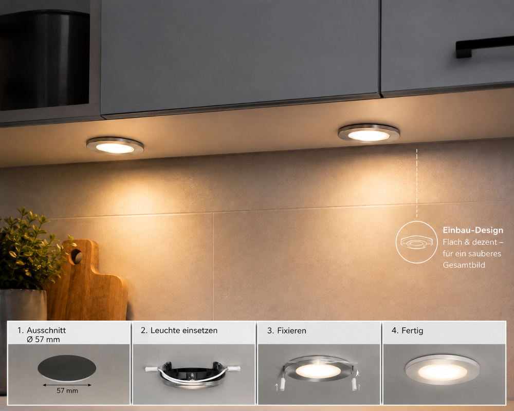 LED Einbauleuchte 12V G4 eisengebürstet IP20 Ø57 mm Möbeleinbauleuchte
