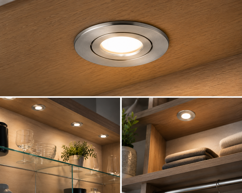 Mini LED Einbaustrahler 230V 3W IP44 Ø45 mm Einbaumaß Ø55 mm eisengebürstet Warmweiß/Kaltweiß
