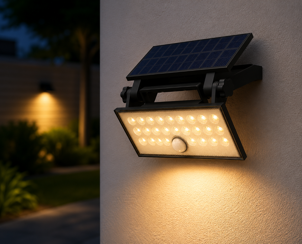 Solar LED Wandleuchte mit Bewegungsmelder – 685 lm | 3000K Warmweiß | IP65 | 6W | Schwarz