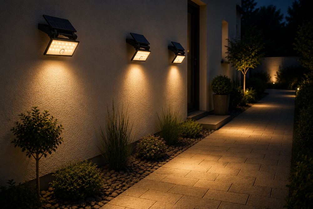 Solar LED Wandleuchte mit Bewegungsmelder – 685 lm | 3000K Warmweiß | IP65 | 6W | Schwarz