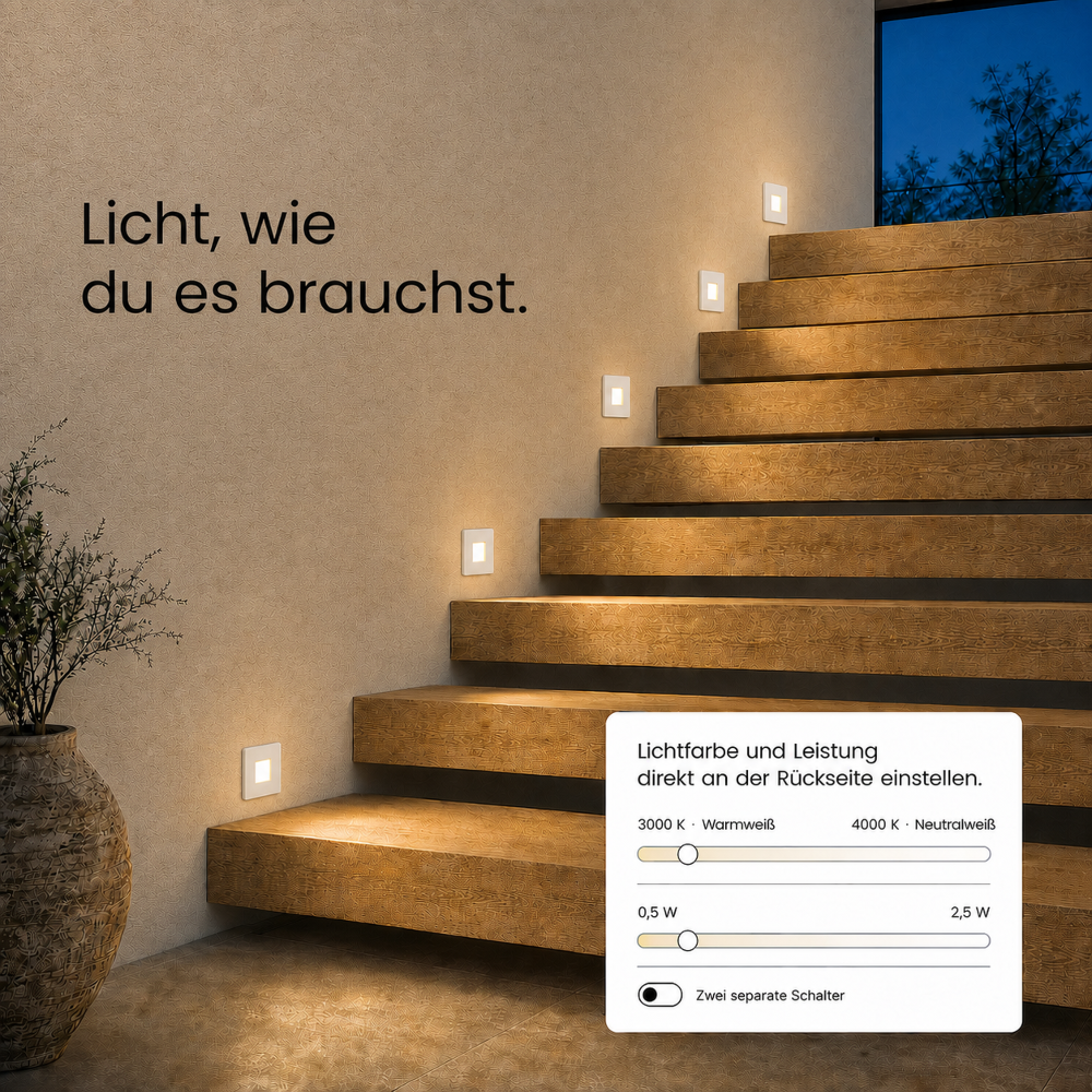 Karo LED Stufenbeleuchtung 230V Unterputz | Dual Color 3000K/4000K | 0,5W/2,5W