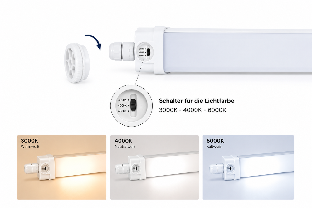 LED Feuchtraumleuchte 120cm 37W 5721 Lumen CCT 3000K-6000K IP65 | LED Wannenleuchte Weiß