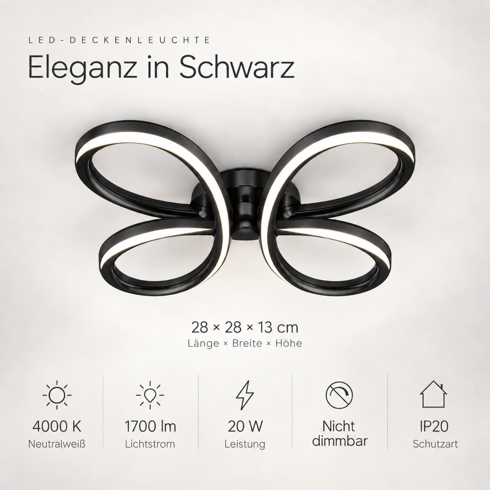 LED-Deckenleuchte Butterfly – modernes Design, 20 W, 4000 K Neutralweiß