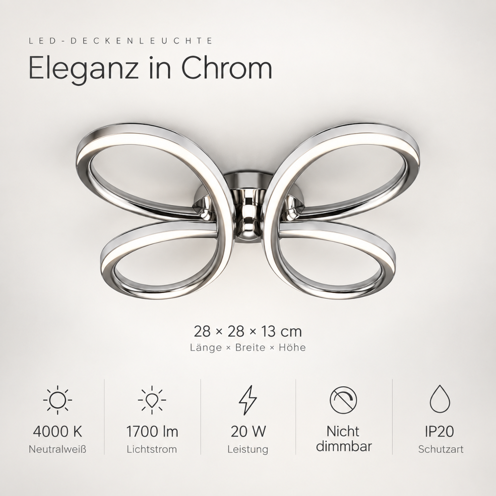 LED-Deckenleuchte Butterfly – modernes Design, 20 W, 4000 K Neutralweiß