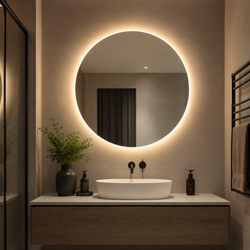 LED Badspiegel Rund 60 cm mit LED Hintergrundbeleuchtung – CCT 3000K–6000K – Dimmbar per Touch – Badezimmer Spiegel Ø600 mm