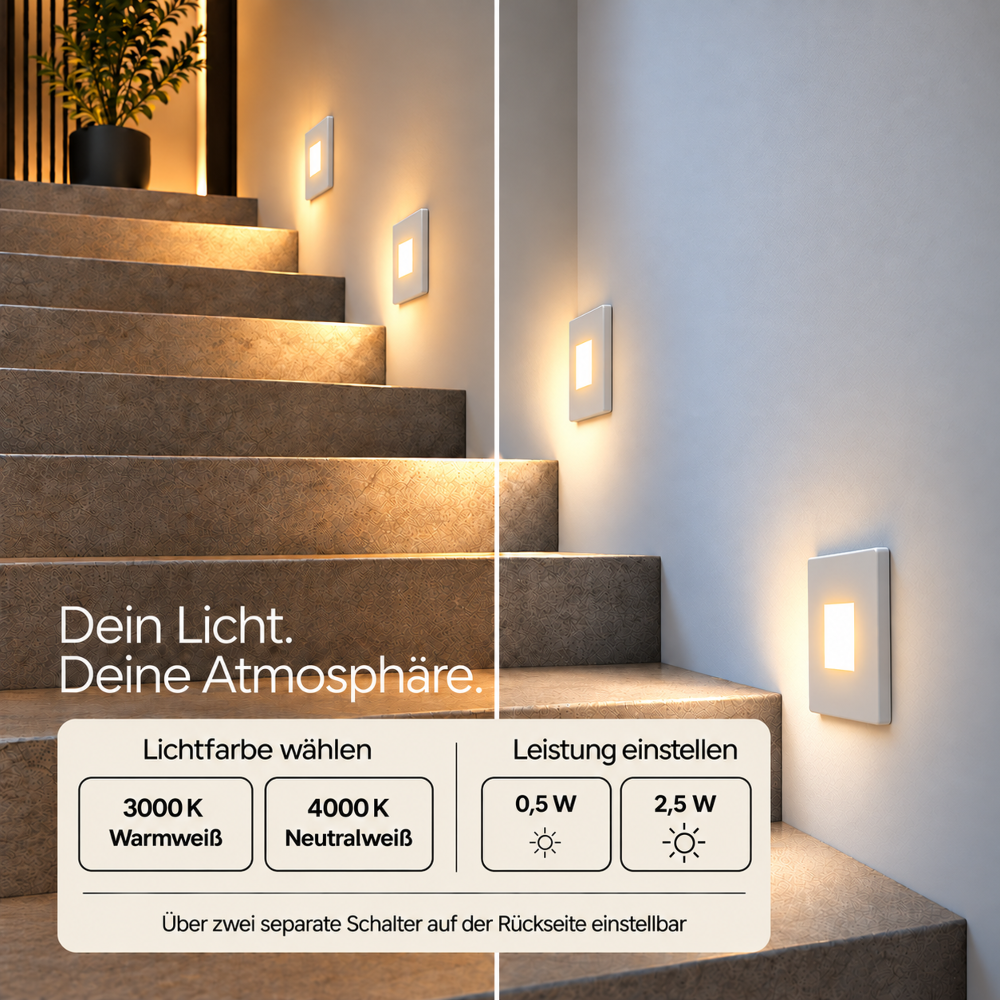 Karo LED Stufenbeleuchtung 230V Unterputz | Dual Color 3000K/4000K | 0,5W/2,5W