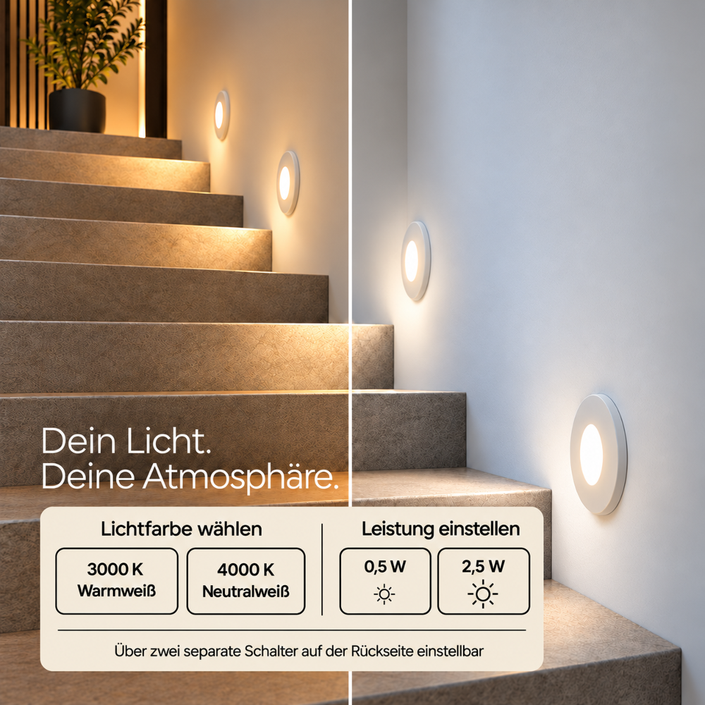 Rondo LED Stufenbeleuchtung 230V Unterputz | Dual Color 3000K/4000K | 0,5W/2,5W