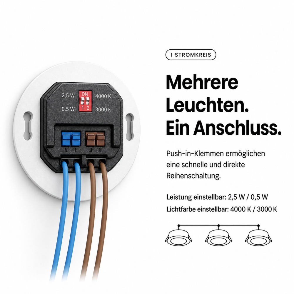 Karo LED Stufenbeleuchtung 230V Unterputz | Dual Color 3000K/4000K | 0,5W/2,5W