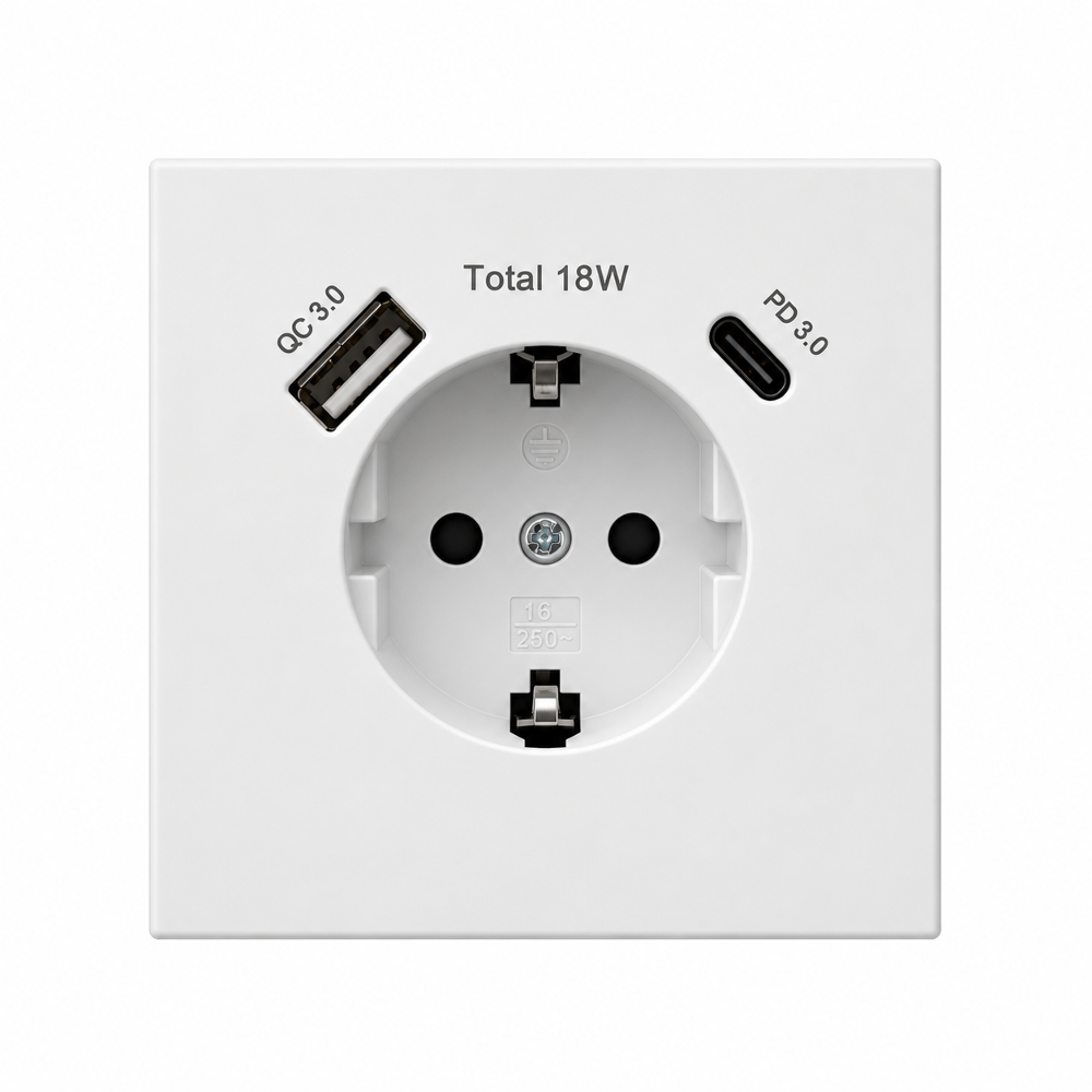 USB Steckdose Weiß mit USB-A & USB-C | Schuko Steckdose mit Schnellladefunktion | Unterputz Wandsteckdose