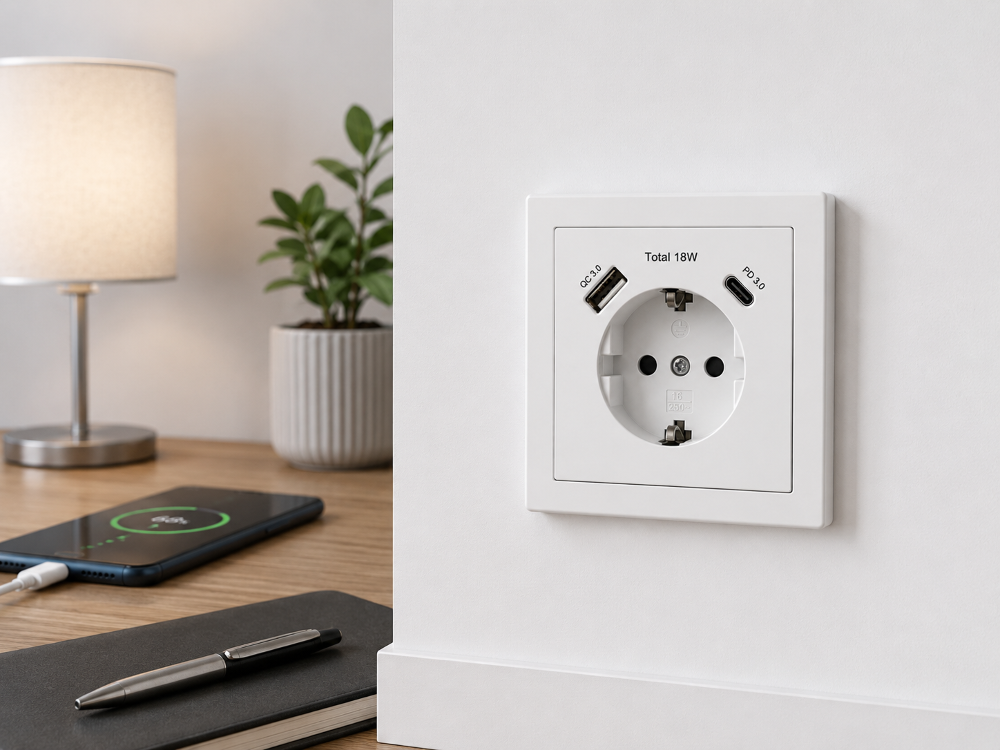 USB Steckdose Weiß mit USB-A & USB-C | Schuko Steckdose mit Schnellladefunktion | Unterputz Wandsteckdose