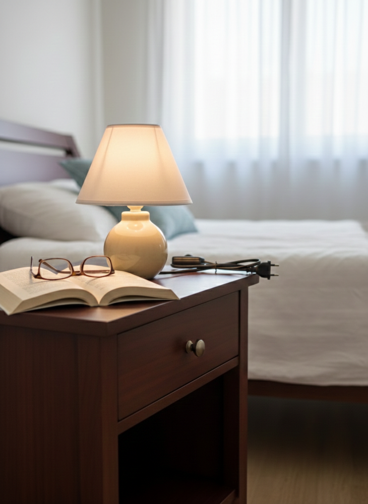 Nachttischleuchte Beige Keramik – E27 Tischlampe mit Stoffschirm