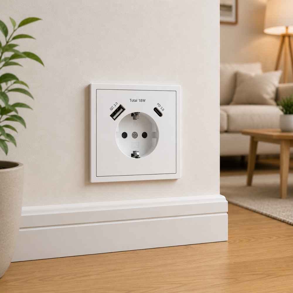 USB Steckdose Weiß mit USB-A & USB-C | Schuko Steckdose mit Schnellladefunktion | Unterputz Wandsteckdose