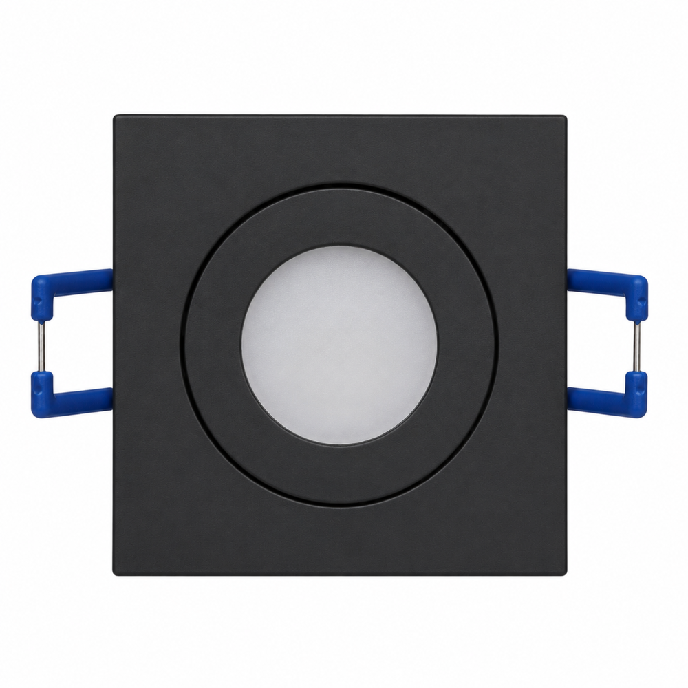 Mini LED Einbaustrahler eckig Schwarz 230V IP44 – 3W LED Modul – Milchglas Linse – Dimmbar – Einbaumaß Ø43 mm