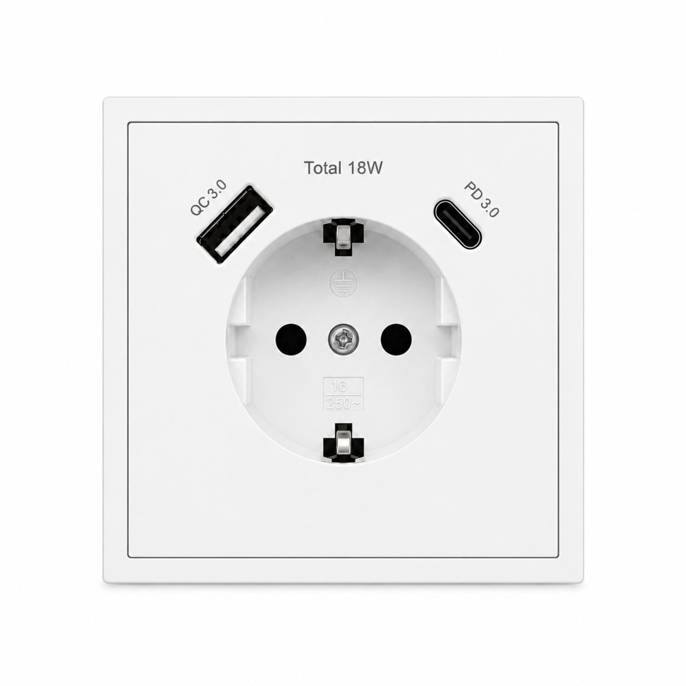 USB Steckdose Weiß mit USB-A & USB-C | Schuko Steckdose mit Schnellladefunktion | Unterputz Wandsteckdose